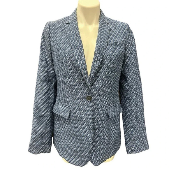 Banana Republic Geometric Blue Black White Blazer Jacket Business Career Preppy - Picture 10 of 10